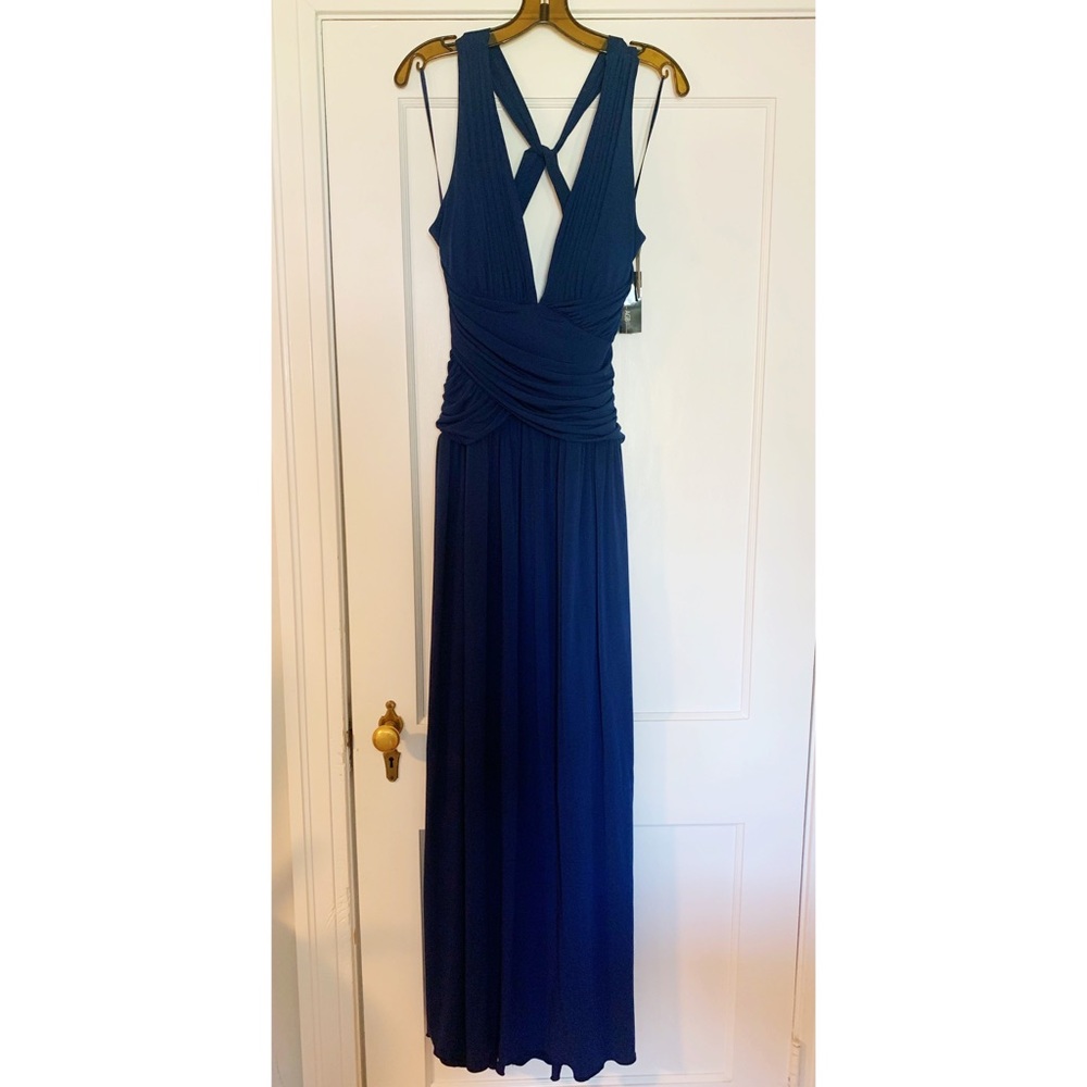 AGB Navy Blue Maxi Dress with Crisscross Back
